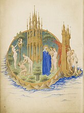 Unbek., Der Garten Eden in Très Riches Heures du Duc de Berry (Stundenbuch des Herzogs von Berry, fol. 25v), Brüder von Limburg, 1416, Chantilly, Musée Condé (S. 10)